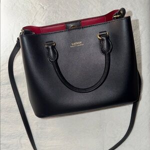 Lauren Ralph Lauren Black Hand Bag with Red Interior